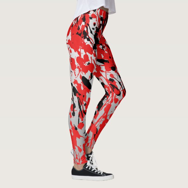 Legging Lixeira e perfuração de Abstrato preto e vermelho (Direita)