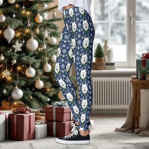 Legging Lobo Ártico Branco Místico Flor-de-Neve Azul de In