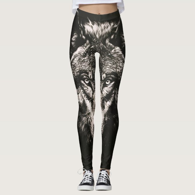 Legging Lobo Selvagem Monocromático Majestoso (Frente)