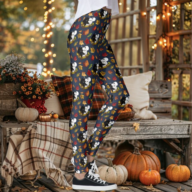 Legging Lobos Preto Branco Luar Folhas de Outono (Criador carregado)