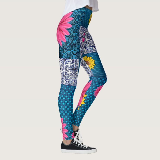 legging longa floral em azul (Direita)