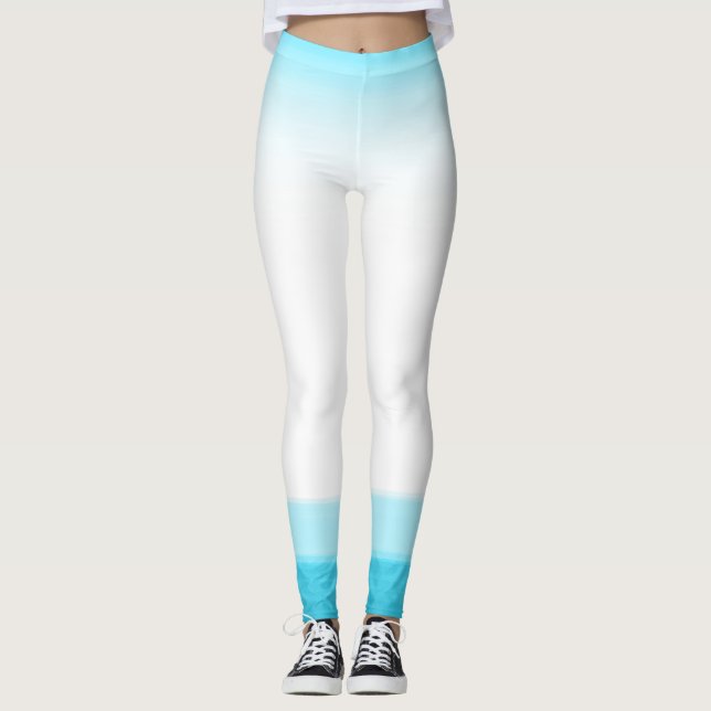 Legging Look de Aquarela Azul e Branco Chic Lounge Ginásio (Frente)