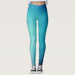 Legging Lotus Flowers Blue Green Yoga
