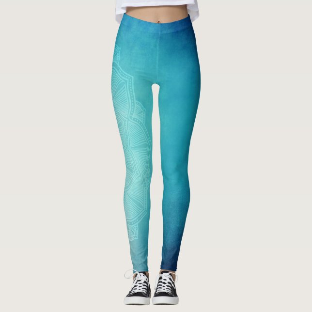 Legging Lotus Flowers Blue Green Yoga (Frente)