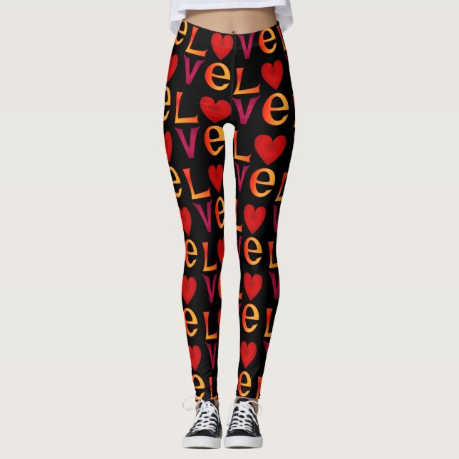 Legging LOVE Square Lettering Ombre Red & Yellow em preto (Frente)