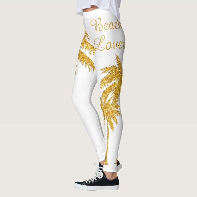 Legging Lover de Praia de Palm Tree Dourado tropical (Esquerda)