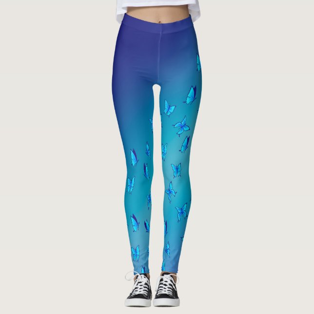 Legging Lua azul abstrato e borboletas (Frente)