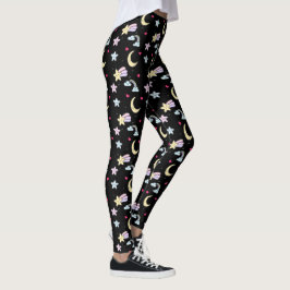 Legging Lua branca, estrelas e nuvens padrão em preto