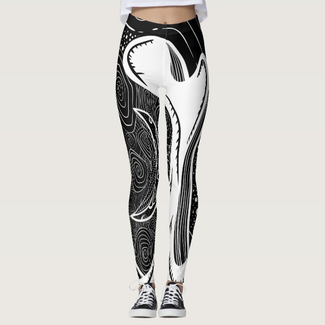 Legging Lua e Ondas Preto e Branco (Frente)