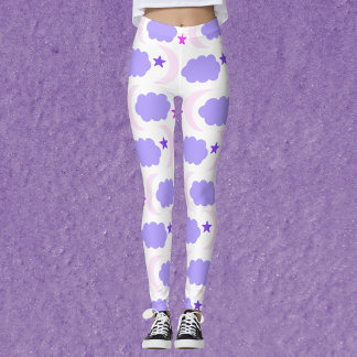 Legging Lua Estrelas Nuvens Padrão Púrpura Escuro Rosa
