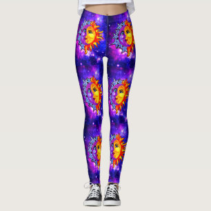 Legging Lua/sol da aguarela das caneleiras da galáxia