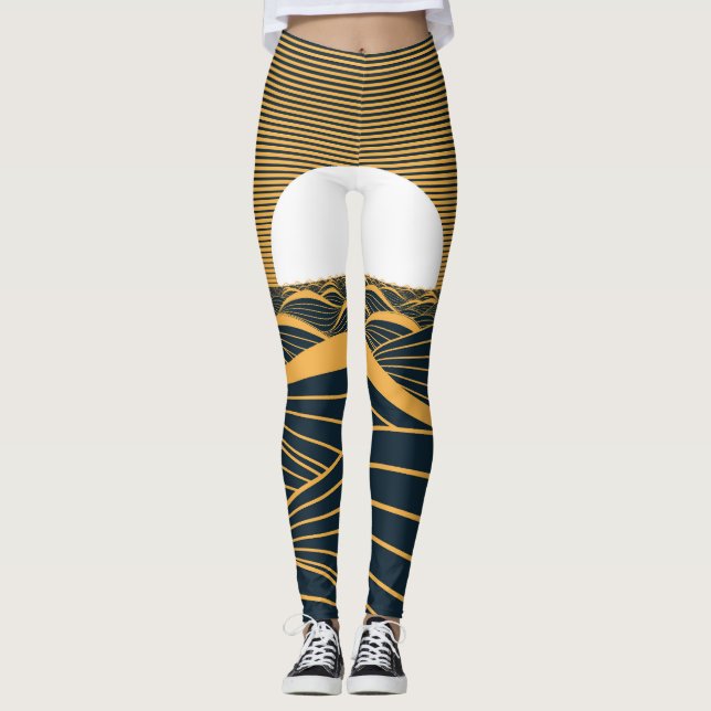 Legging Lua-sol estilizada, ilustração do mar escuro. (Frente)