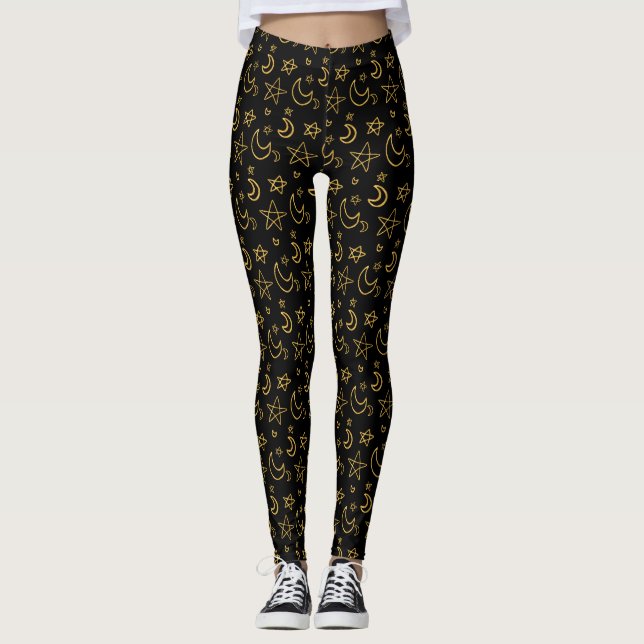 Legging Luas e estrelas Dourado padrão (Frente)
