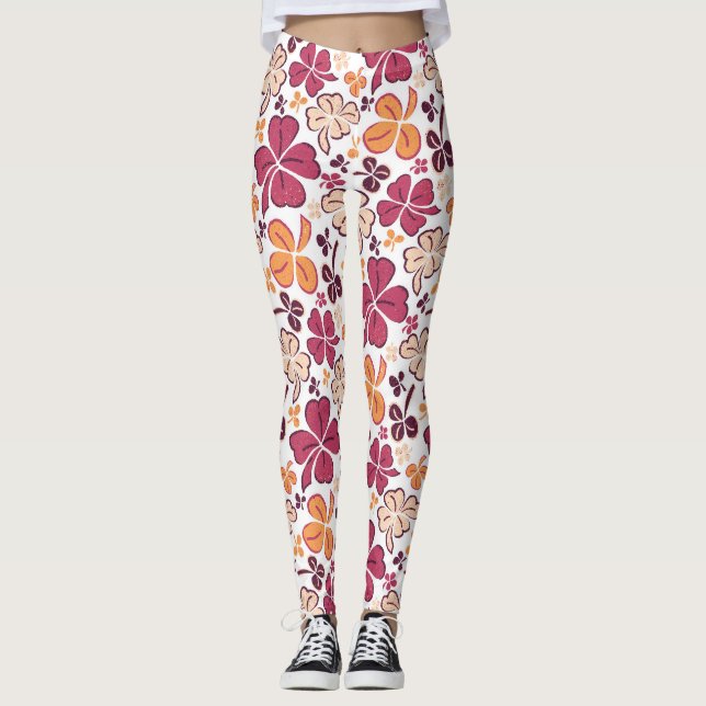 Legging Lucky Clover Shamrock Red Pattern Rua Patrick's Da (Frente)