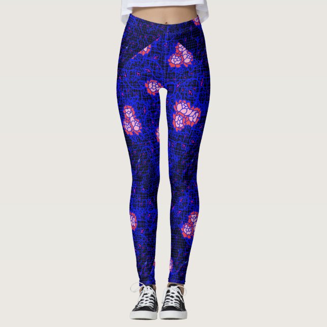 Legging Luminosa Blue net com flores 01 Black BG (Frente)