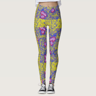 Legging Luminosa Blue net w flores 01 Amarelo BG