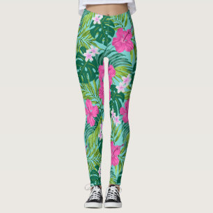 Legging Luna Hibiscus Garden Havaiana - Rosa e Turquesa