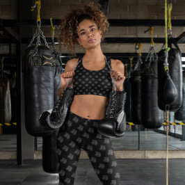 Legging Luvas de Boxe Padrão Pendurado Esportivo Cinza Pre