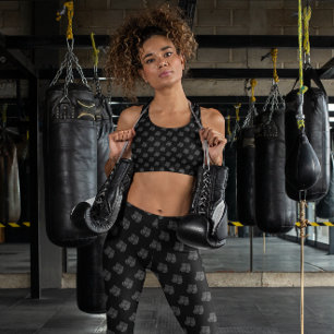 Legging Luvas de Boxing Padrões Desportivos Cinza Negra