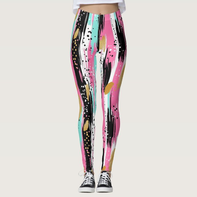 Legging Luxo Abstrato Rosa Dourado e Hortelã (Frente)