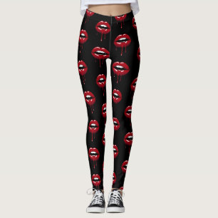 Legging Luxo Beleza Glam Gotejamento Vermelho Lábios Gotej
