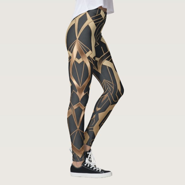 Legging Luxo Padrão Geométrico Art Déco Dourado (Direita)