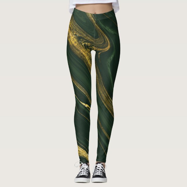 Legging Luxuoso Onyx Verde: Ouro Marble. (Frente)