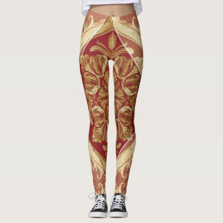 Legging Luxury Athleisure: Golden Red Ornate Full-Length L