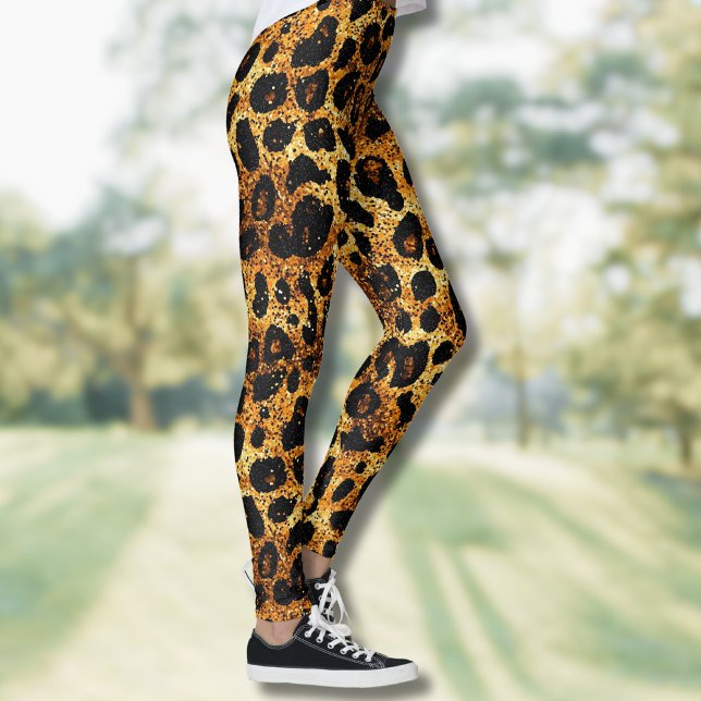 Legging Luxury Glitter Gold Brown Rust Leopard Pattern (Criador carregado)