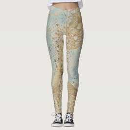 Legging Luxury, Gold Pixels Lines Pattern Soft Blue