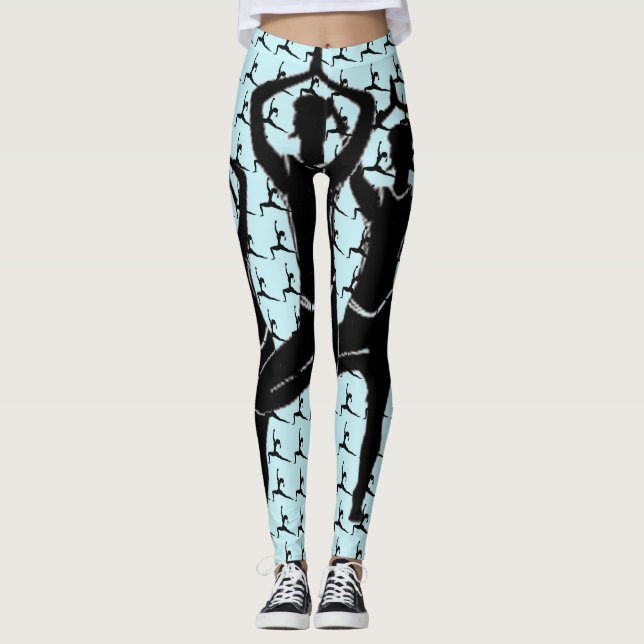 Legging Luz Azul Funciona Ioga Pose Silhout (Frente)