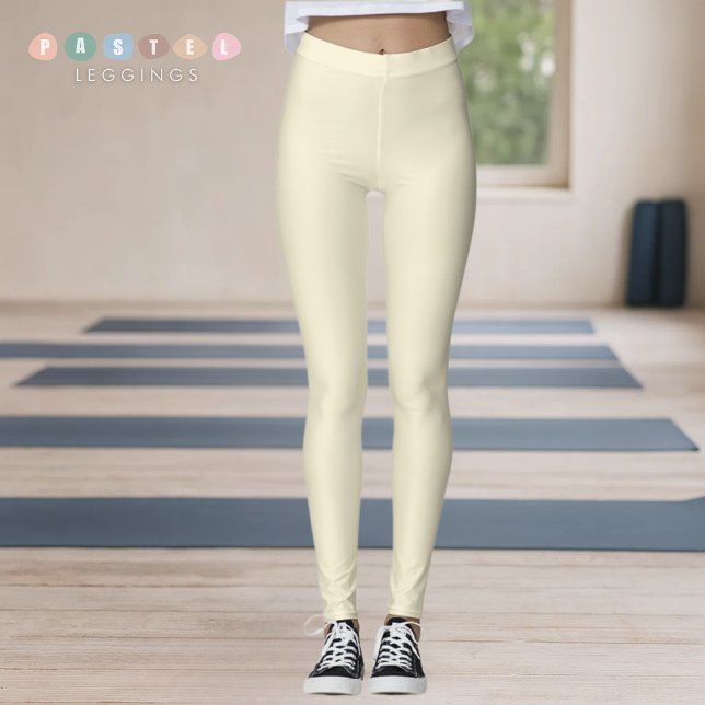 Legging Luz Pastel Bege Creme Amarelo Macio Sólido Cor (Solid Soft Light Pastel Beige Cream Yellow Color Leggings
)