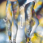 Legging Luzes cósmicas dançantes<br><div class="desc">Fotografia de abstrato: luzes vibrantes coloridas são fundo azul. Legal roupa de feriado ou presente personalizado adorável. Você pode substituir o texto "Vamos partidário!" pela sua própria mensagem.</div>