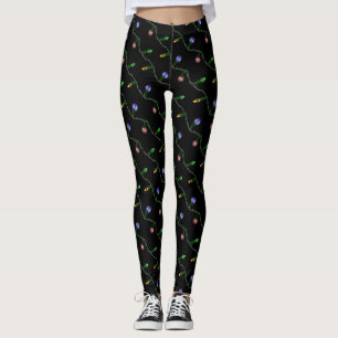 Legging Luzes da corda do Natal no preto feito sob