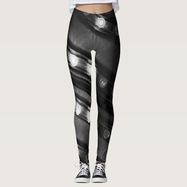 Legging Luzes de brilho preto e branco (Frente)