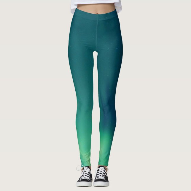 Legging Luzes nortes Aurora Borealis Yoga Calça Verde (Frente)