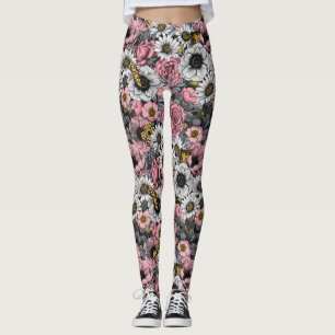 Legging Luzes sobre mistura de flores em rosa e cinzas