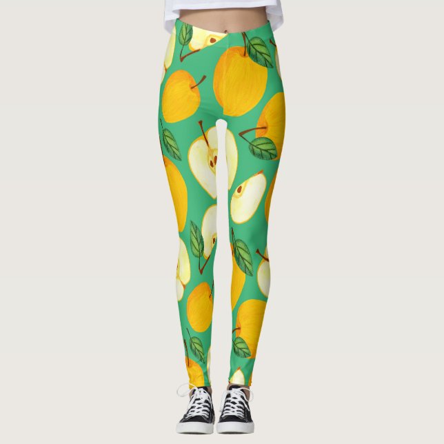 Legging Maçã Amarela: Padrão De Aquarela Suculenta. (Frente)