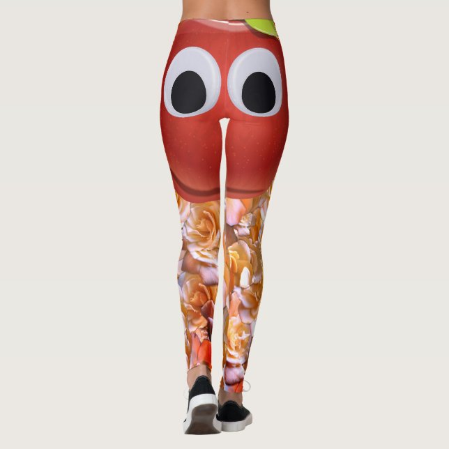 Legging Maçã, fruta vermelha com olhos googosos - Rosto em (Verso)