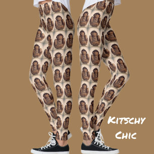 Legging Macacos esculpidos em coco retrô kitsch chique