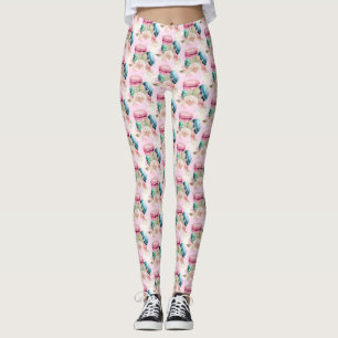 Legging Macarões e Flores Coloridos Padrão de Aquarela