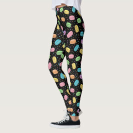Legging Macarons Franceses Pastel Padrão de Comida Kawaii