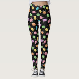 Legging Macarons Franceses Pastel Padrão de Comida Kawaii