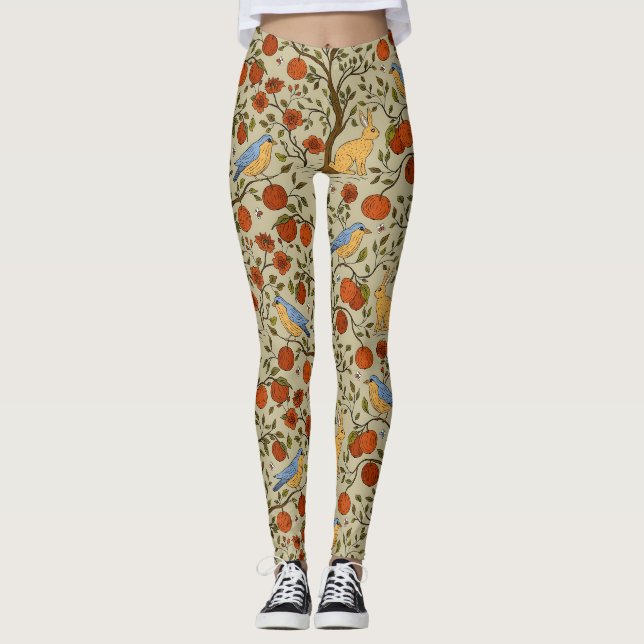 Legging Maçãs Laranja Elegantes em Design de Árvores Casta (Frente)