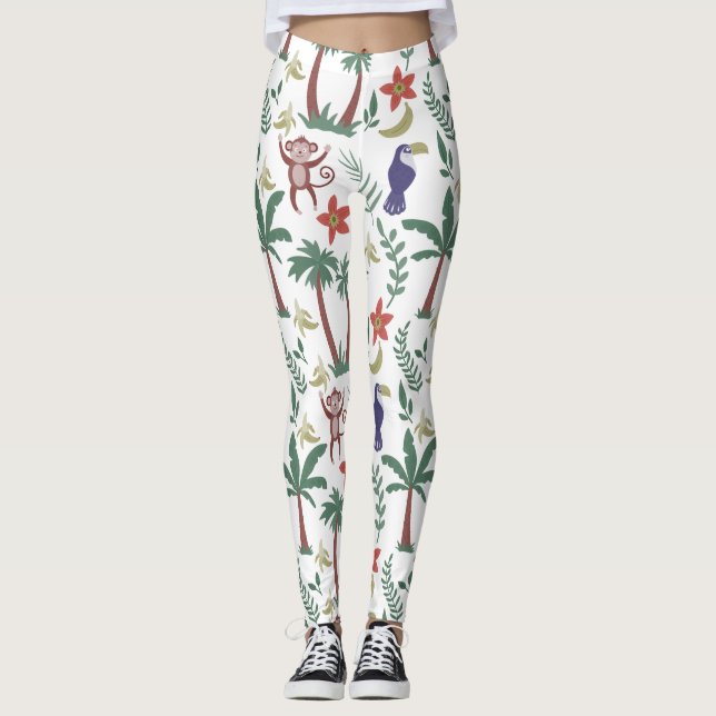 Legging Macra e macaco, sem costura, de padrões tropicais (Frente)