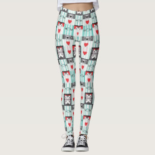 Legging Mãe de Arte Pop Ousada com Corações e Listras Retr