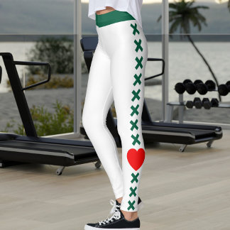 Legging Mãe de Gato Personalizado Branco Padrão Verde Escu