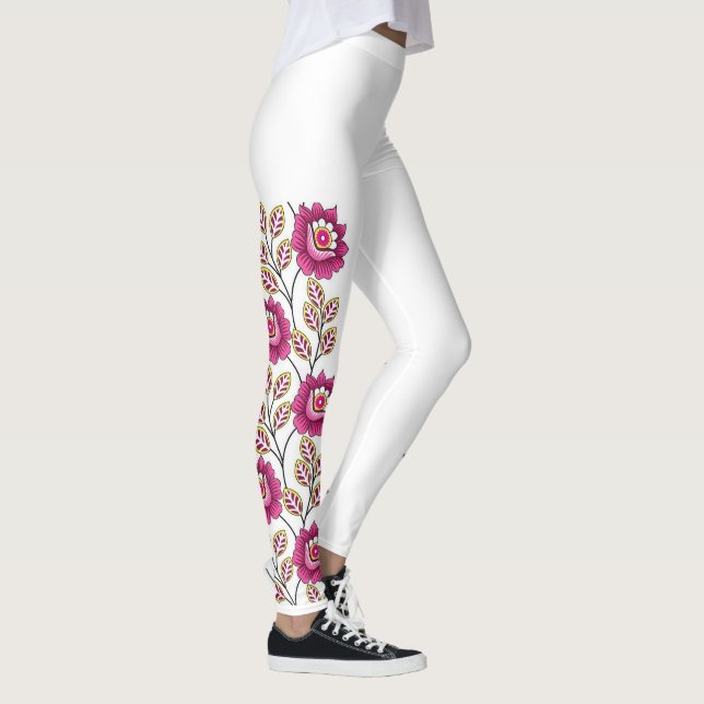 Legging Magenta Boho Floral Videira Borda Clássico Branco (Direita)
