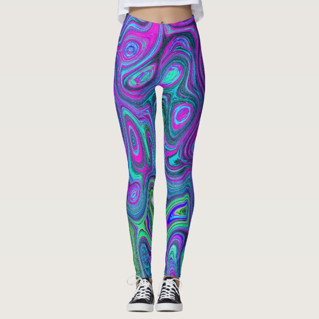 Legging Magenta Marmoreada e Abstrato de Groovy Verde limã (Frente)