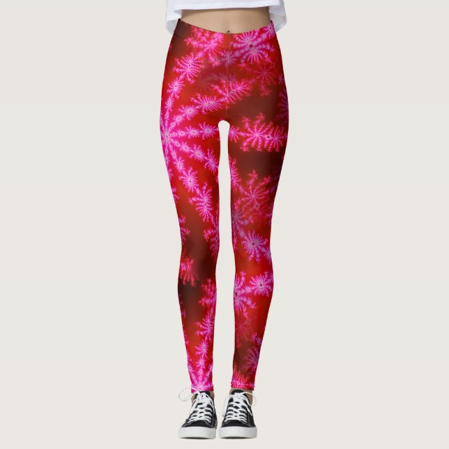 Legging Magenta, rosa quente, psicodélico Mandelbrot Fract (Frente)